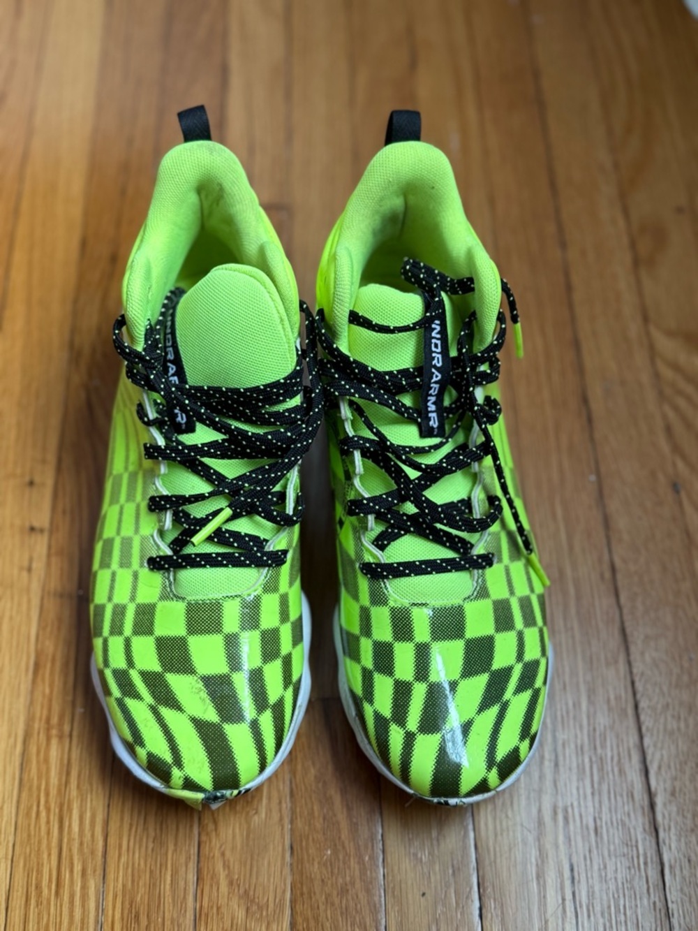 Under Armour Neon Green Checkerboard Kids Sneakers